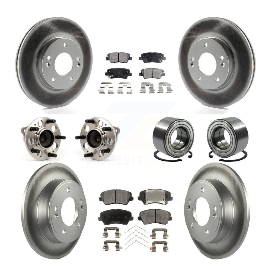 Front Rear Wheel Hub Bearings Assembly Coated Disc Brake Rotors And Semi-Metallic Pads Kit (10Pc) For Kia Forte Hyundai Elantra GT Forte5 KBB-107861