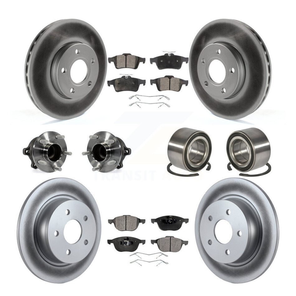 Front Rear Wheel Hub Bearings Assembly Coated Disc Brake Rotors And Semi-Metallic Pads Kit (10Pc) For Ford C-Max Without Parking Assist KBB-107864