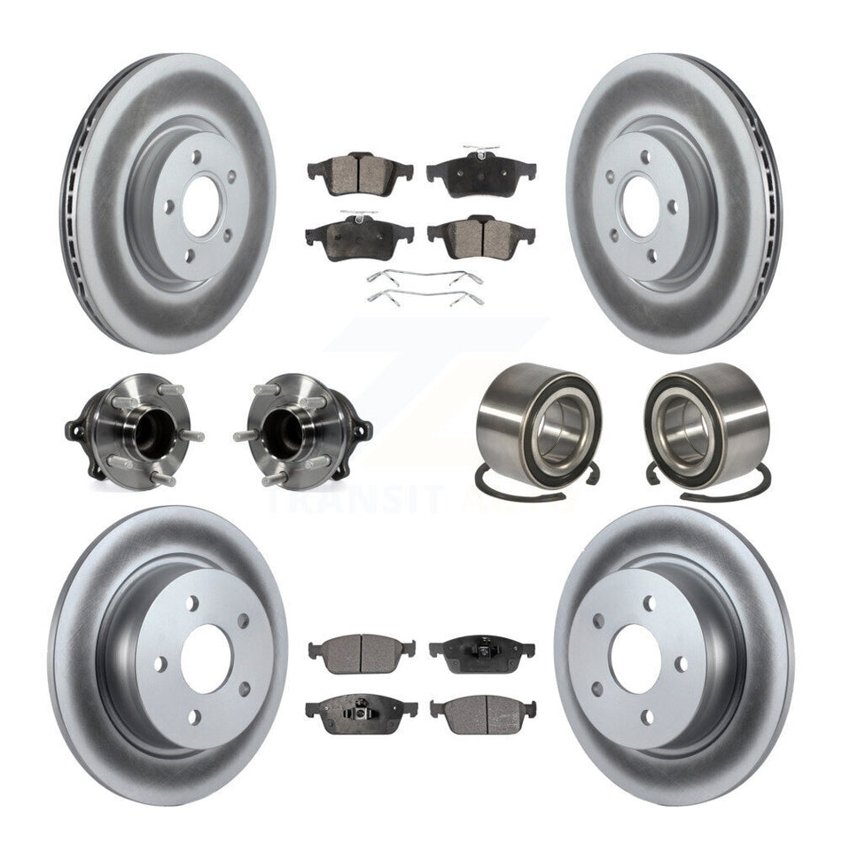 Front Rear Wheel Hub Bearings Assembly Coated Disc Brake Rotors And Semi-Metallic Pads Kit (10Pc) For 2013-2016 Ford Escape FWD with 2.0L Without Parking Assist KBB-107866