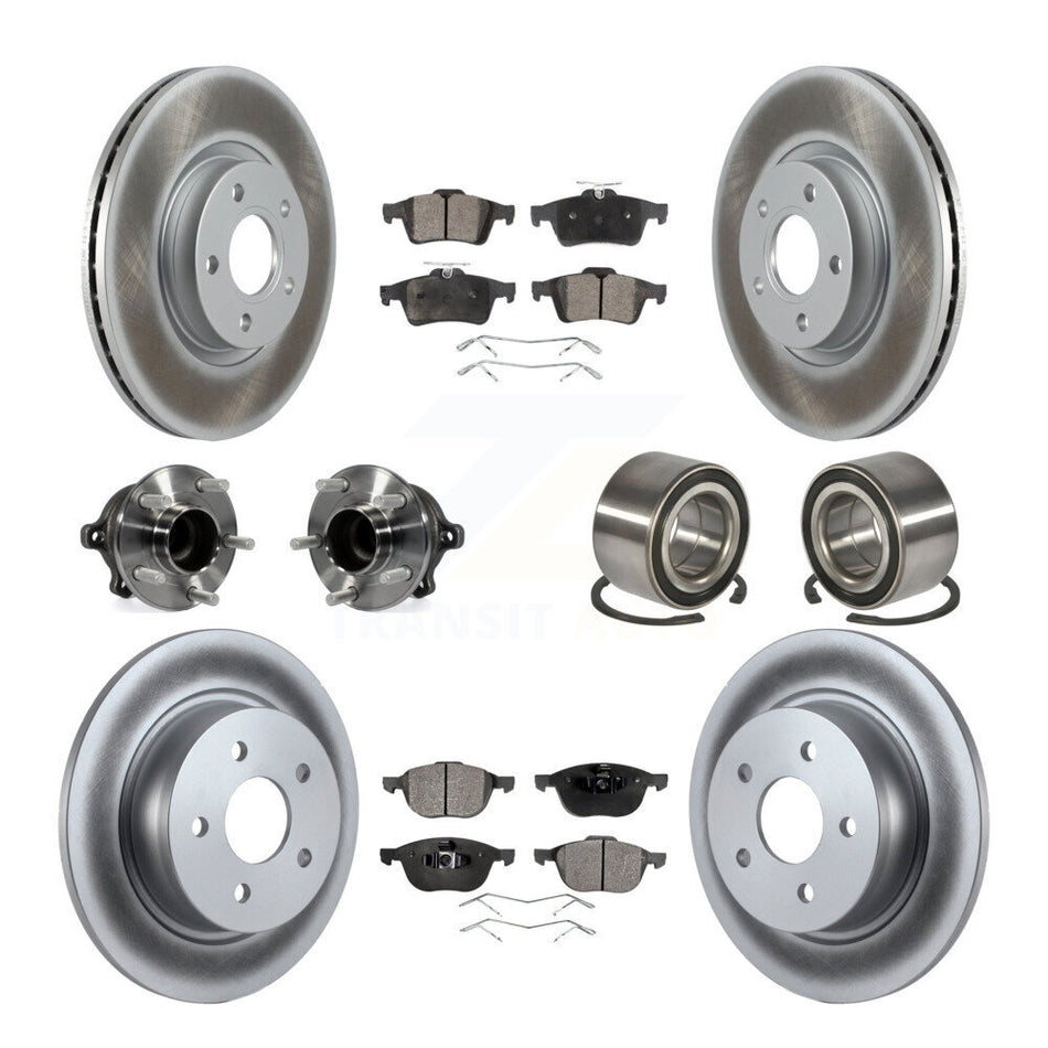 Front Rear Wheel Hub Bearings Assembly Coated Disc Brake Rotors And Semi-Metallic Pads Kit (10Pc) For Ford Escape C-Max Without Parking Assist KBB-107868