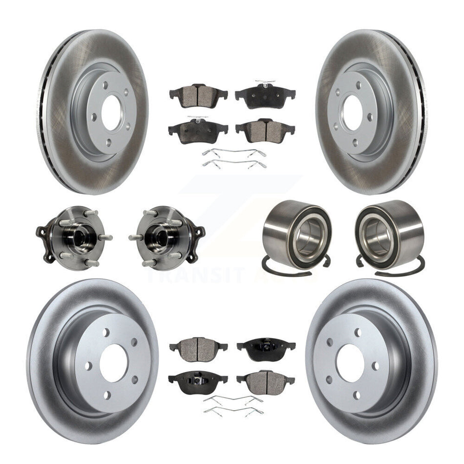 Front Rear Wheel Hub Bearings Assembly Coated Disc Brake Rotors And Semi-Metallic Pads Kit (10Pc) For 2015-2016 Ford Escape AWD with 2.5L KBB-107873