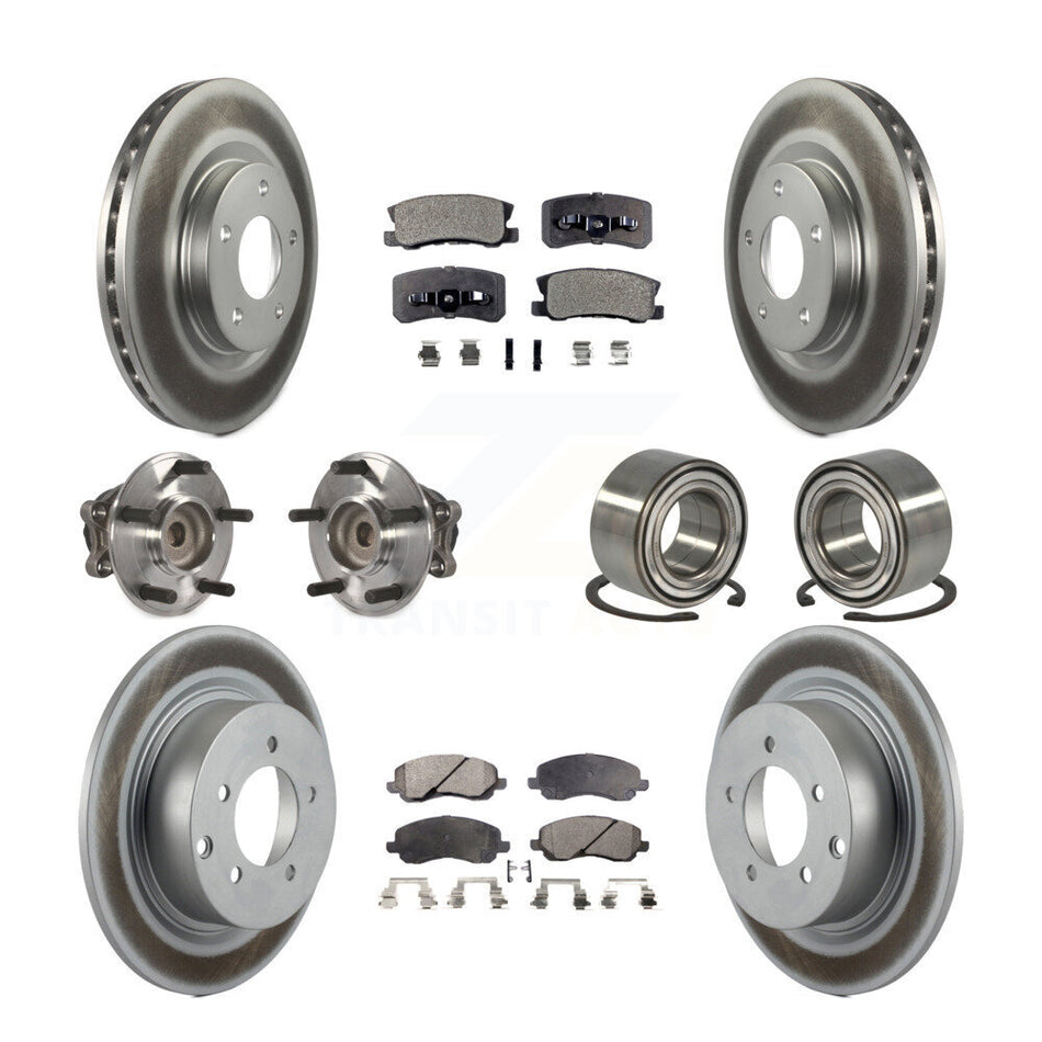 Front Rear Wheel Hub Bearings Assembly Coated Disc Brake Rotors And Semi-Metallic Pads Kit (10Pc) For Mitsubishi Outlander RVR KBB-107891
