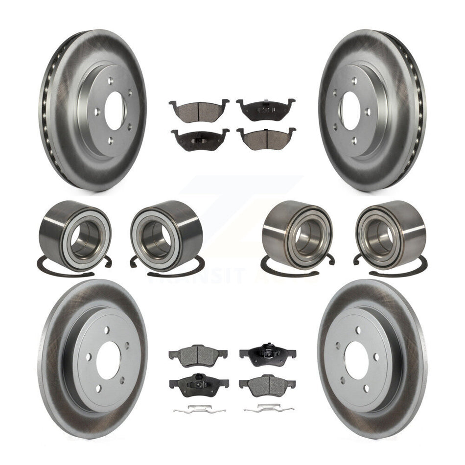 Front Rear Wheel Bearings Coated Disc Brake Rotors And Semi-Metallic Pads Kit (10Pc) For Ford Escape Mercury Mariner Mazda Tribute KBB-107918