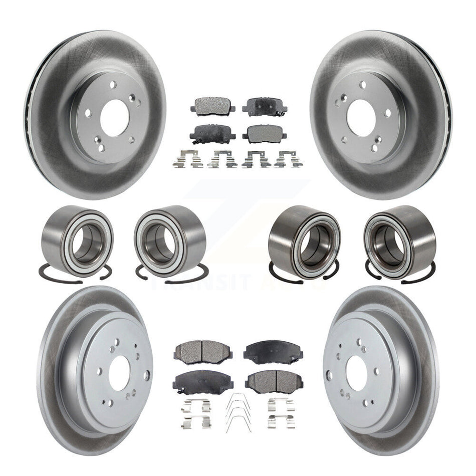 Front Rear Wheel Bearings Coated Disc Brake Rotors And Semi-Metallic Pads Kit (10Pc) For 2005-2008 Honda Pilot KBB-107922