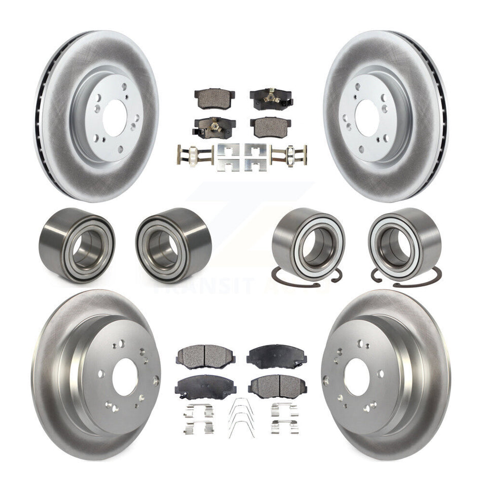 Front Rear Wheel Bearings Coated Disc Brake Rotors And Semi-Metallic Pads Kit (10Pc) For 2005-2006 Honda CR-V KBB-107932