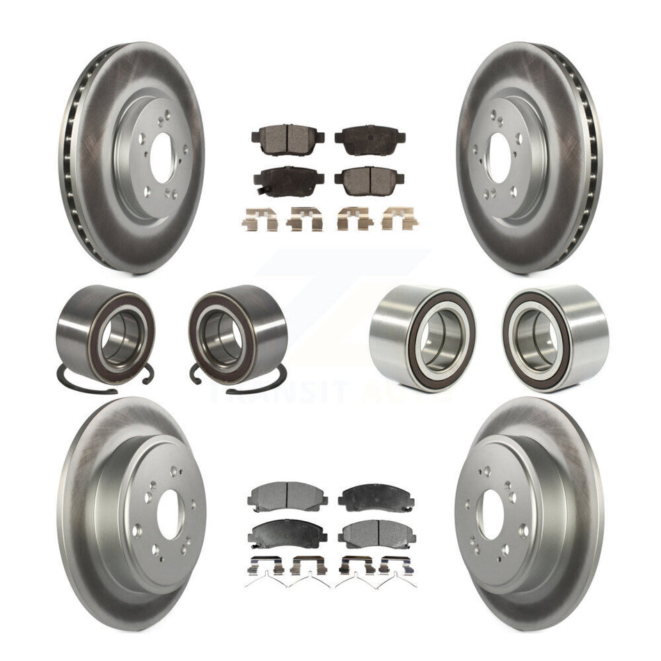 Front Rear Wheel Bearings Coated Disc Brake Rotors And Semi-Metallic Pads Kit (10Pc) For 2006-2014 Honda Ridgeline KBB-107933