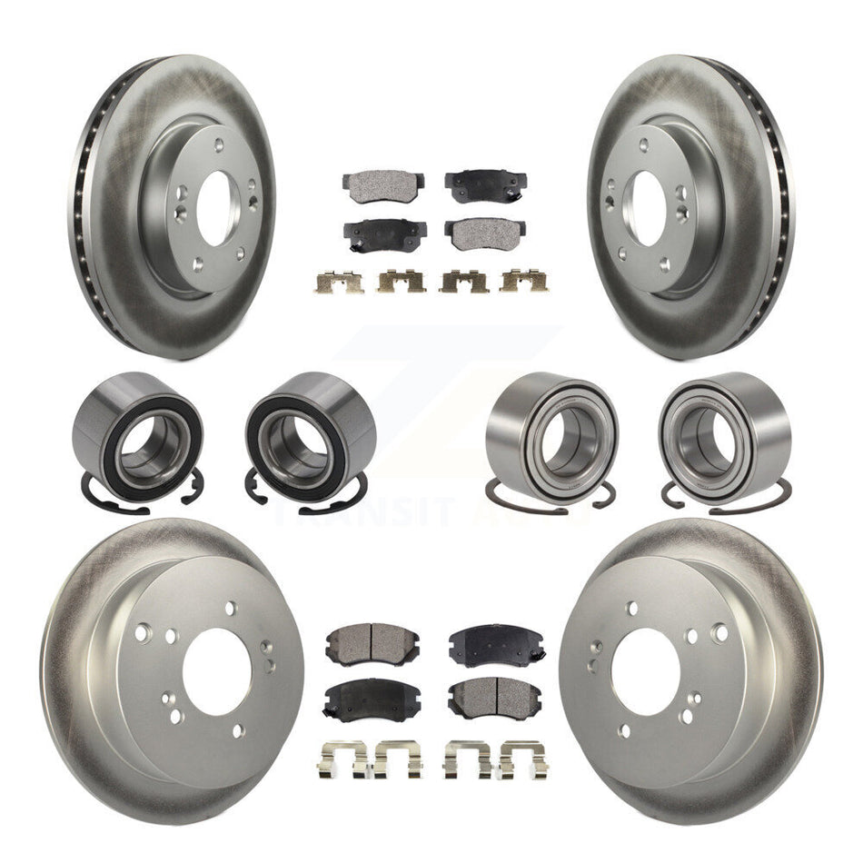 Front Rear Wheel Bearings Coated Disc Brake Rotors And Semi-Metallic Pads Kit (10Pc) For Kia Sportage Hyundai Tucson KBB-107948