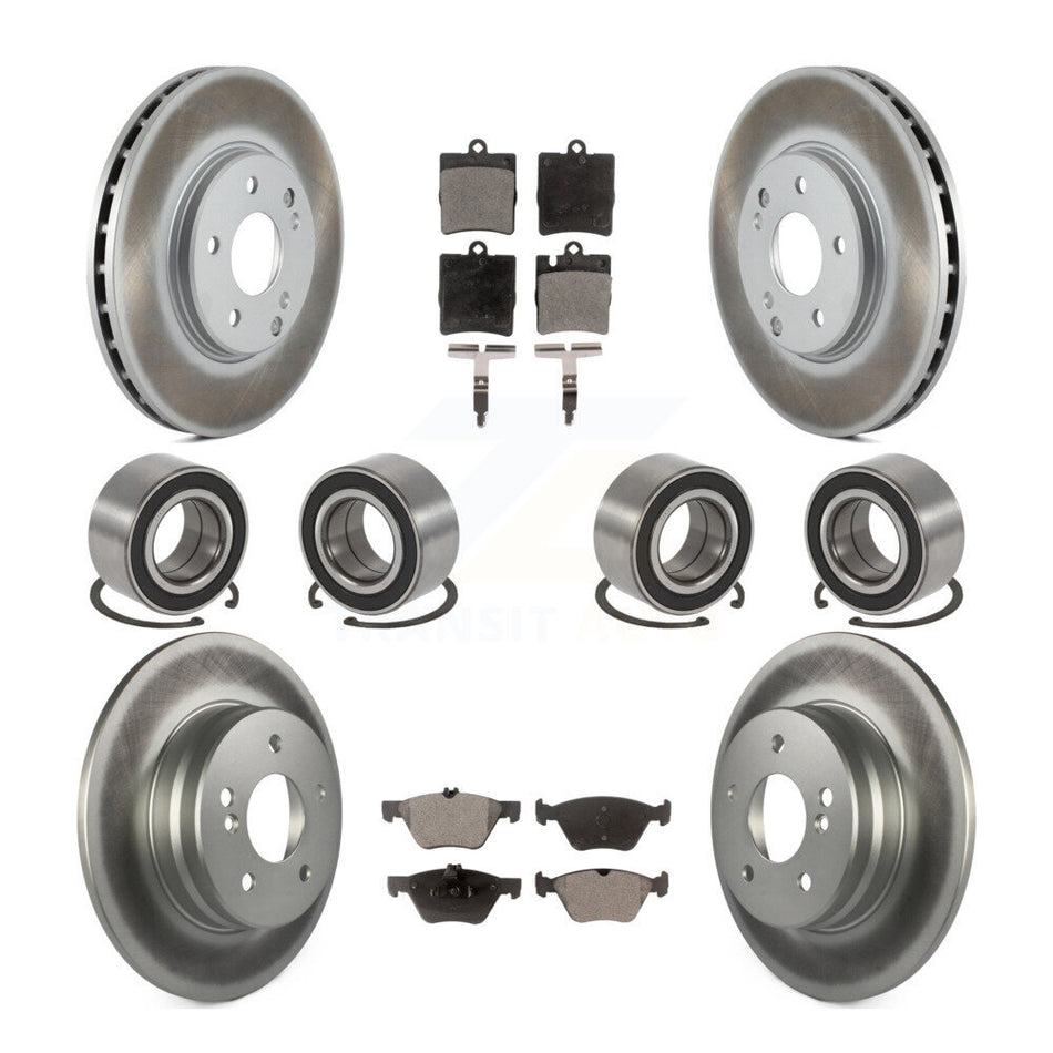 Front Rear Wheel Bearings Coated Disc Brake Rotors And Semi-Metallic Pads Kit (10Pc) For 1998-2002 Mercedes-Benz E320 4Matic with Sedan KBB-107954