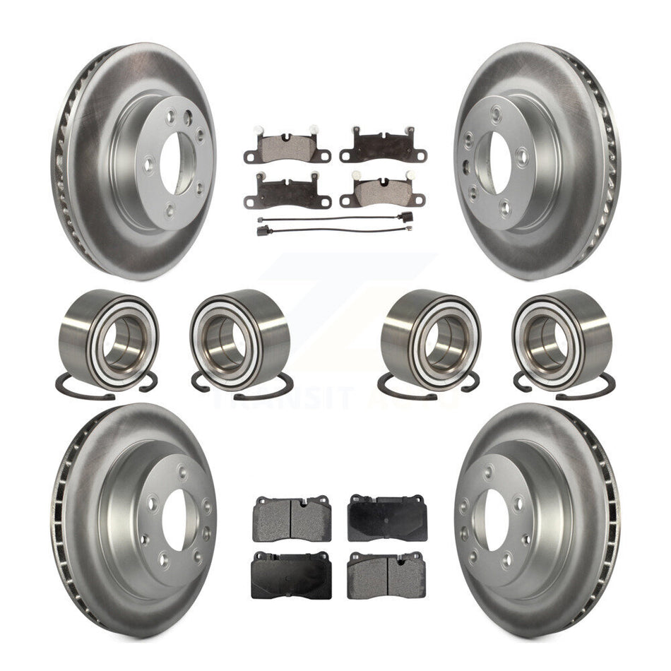 Front Rear Wheel Bearings Coated Disc Brake Rotors And Semi-Metallic Pads Kit (10Pc) For 2011-2015 Volkswagen Touareg With 330mm Diameter Rotor KBB-107958