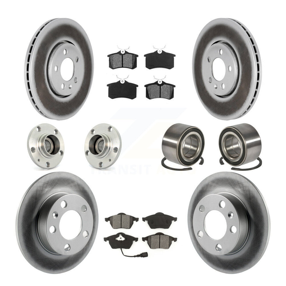 Front Rear Wheel Hub Bearings Assembly Coated Disc Brake Rotors And Semi-Metallic Pads Kit (10Pc) For Volkswagen Beetle Golf Jetta KBB-107966