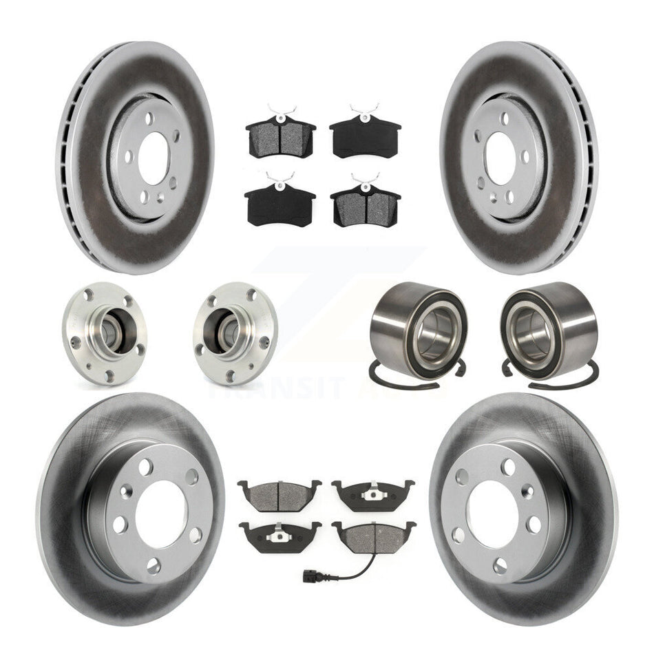 Front Rear Wheel Hub Bearings Assembly Coated Disc Brake Rotors And Semi-Metallic Pads Kit (10Pc) For 2000-2001 Volkswagen Golf 2.0L With 288mm Diameter Rotor KBB-107967