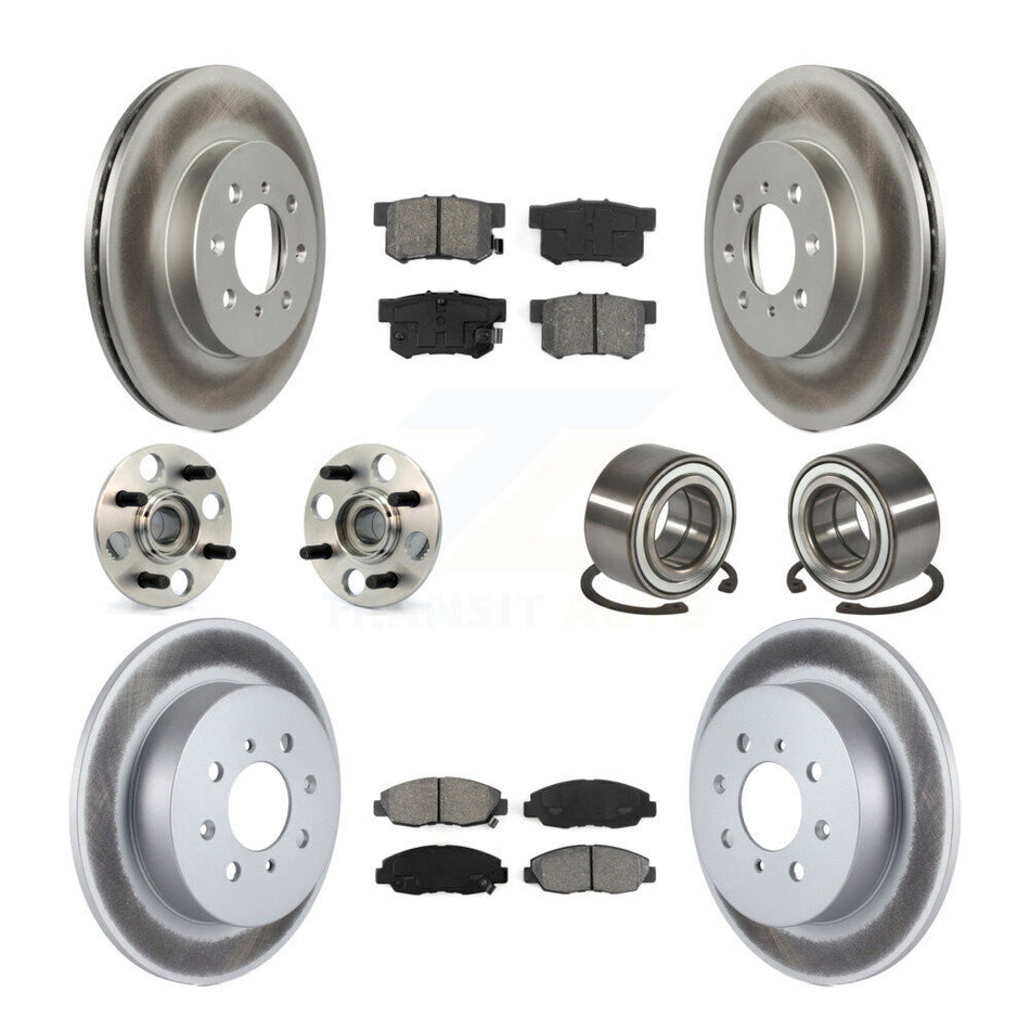 Front Rear Wheel Hub Bearings Assembly Coated Disc Brake Rotors And Semi-Metallic Pads Kit (10Pc) For 2001-2005 Acura EL KBB-107969