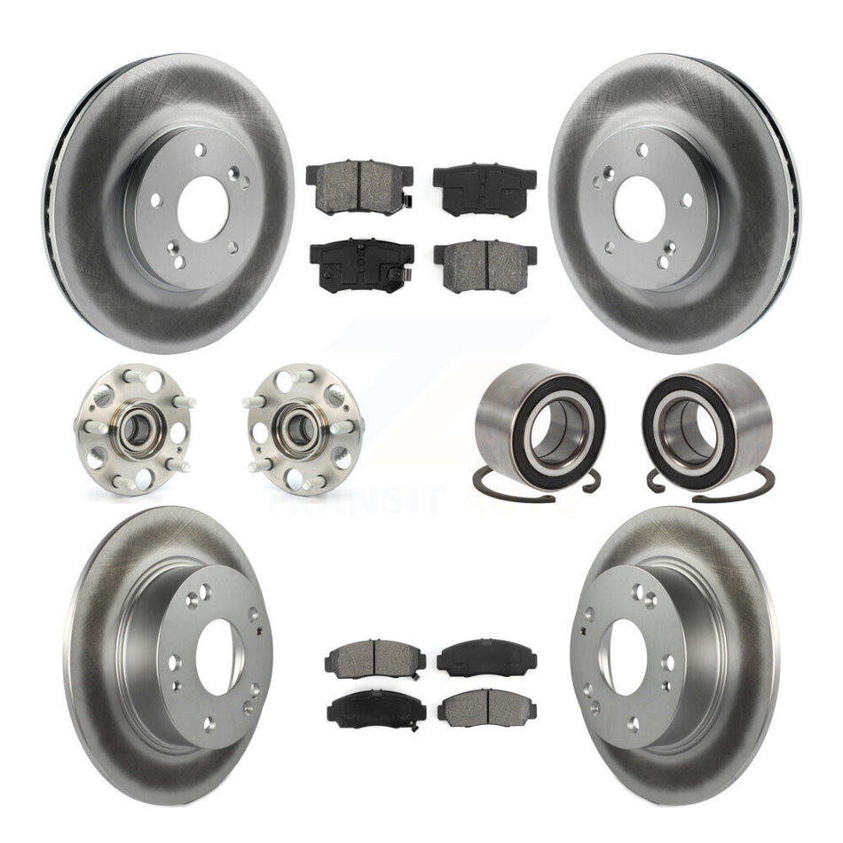 Front Rear Wheel Hub Bearings Assembly Coated Disc Brake Rotors And Semi-Metallic Pads Kit (10Pc) For Honda Accord KBB-107986