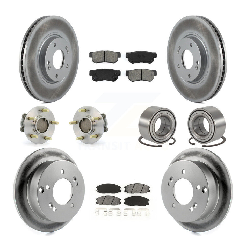 Front Rear Wheel Hub Bearings Assembly Coated Disc Brake Rotors And Semi-Metallic Pads Kit (10Pc) For Hyundai XG350 KBB-107989