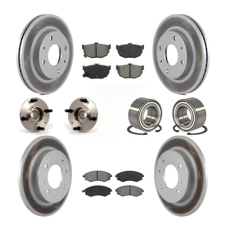 Front Rear Wheel Hub Bearings Assembly Coated Disc Brake Rotors And Semi-Metallic Pads Kit (10Pc) For Hyundai Elantra KBB-108001
