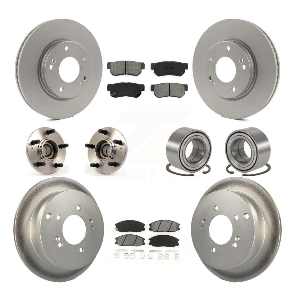 Front Rear Wheel Hub Bearings Assembly Coated Disc Brake Rotors And Semi-Metallic Pads Kit (10Pc) For 2001-2006 Hyundai Santa Fe FWD with Non-ABS With 276mm Diameter Rotor KBB-108007