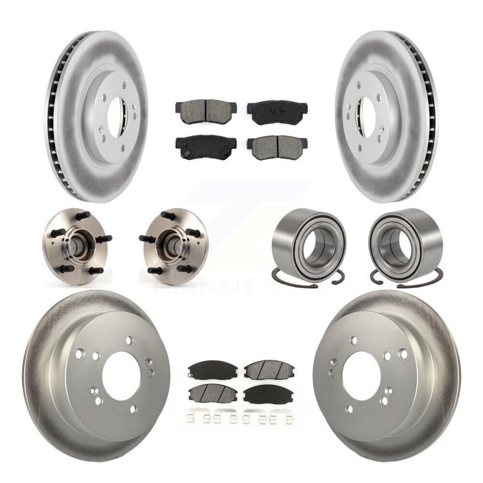 Front Rear Wheel Hub Bearings Assembly Coated Disc Brake Rotors And Semi-Metallic Pads Kit (10Pc) For 2001-2006 Hyundai Santa Fe FWD with Non-ABS With 294mm Diameter Rotor KBB-108008