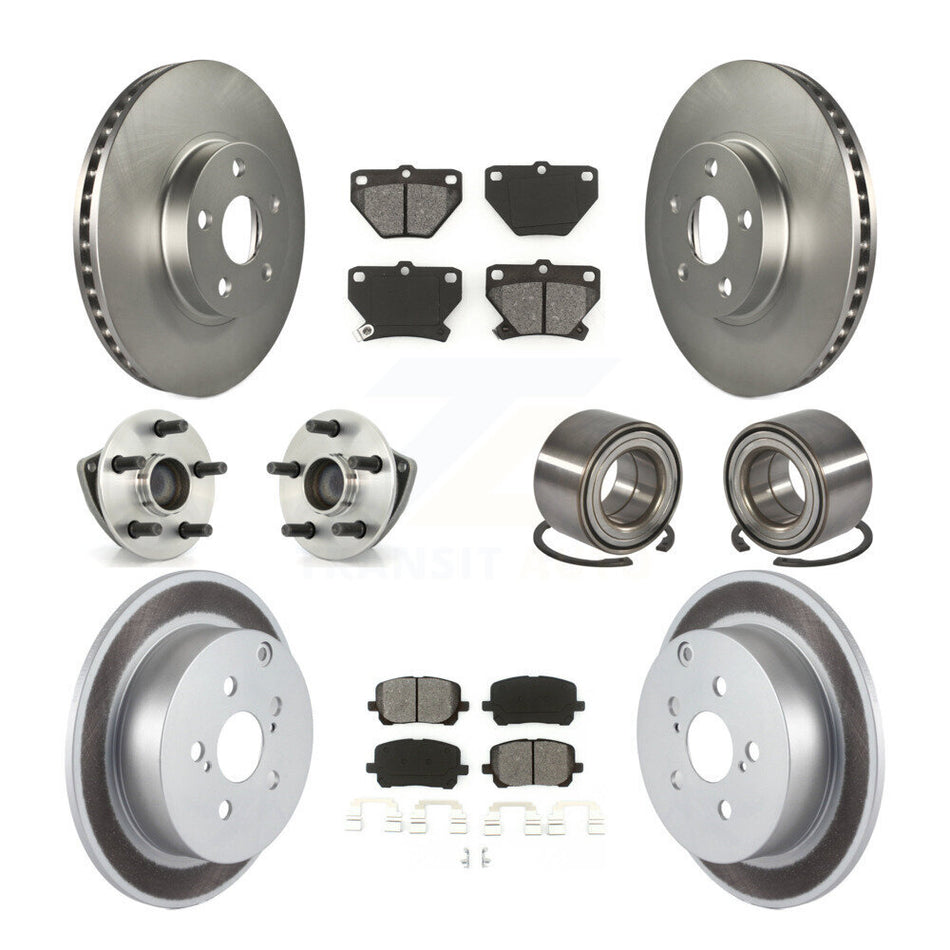 Front Rear Wheel Hub Bearings Assembly Coated Disc Brake Rotors And Semi-Metallic Pads Kit (10Pc) For Toyota Matrix Pontiac Vibe FWD with Non-ABS KBB-108012