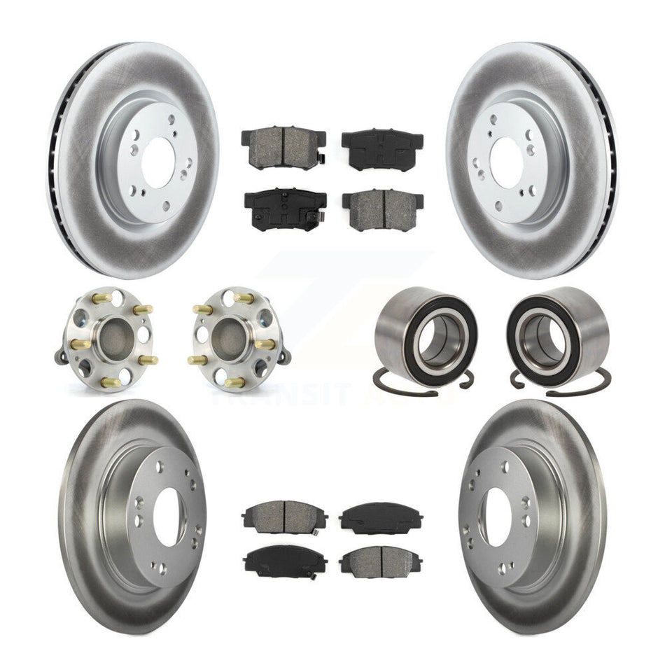 Front Rear Wheel Hub Bearings Assembly Coated Disc Brake Rotors And Semi-Metallic Pads Kit (10Pc) For Honda Civic Acura CSX KBB-108015