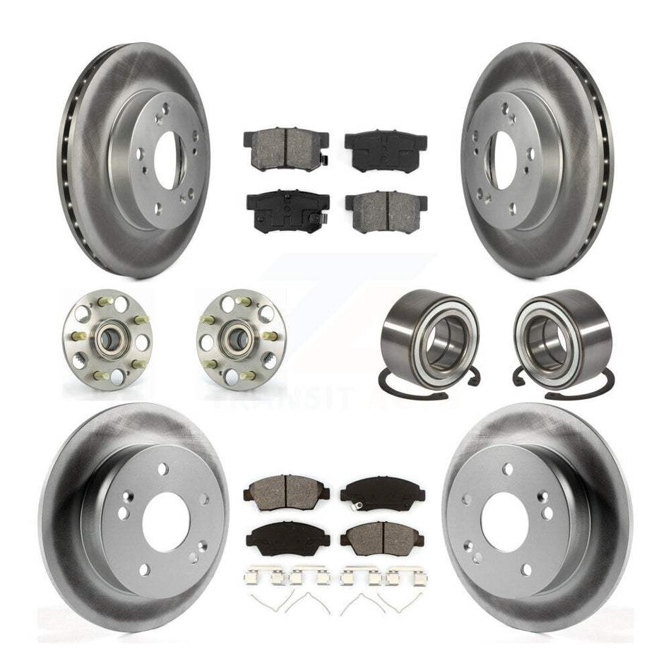 Front Rear Wheel Hub Bearings Assembly Coated Disc Brake Rotors And Semi-Metallic Pads Kit (10Pc) For 2004 Honda Civic SiR KBB-108020