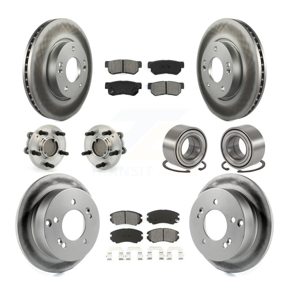 Front Rear Wheel Hub Bearings Assembly Coated Disc Brake Rotors And Semi-Metallic Pads Kit (10Pc) For Hyundai Sonata Kia Optima Magentis KBB-108024