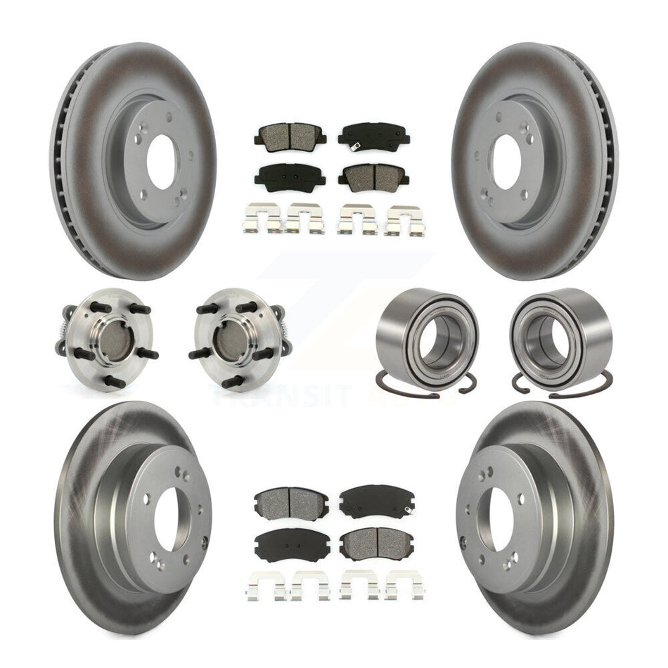 Front Rear Wheel Hub Bearings Assembly Coated Disc Brake Rotors And Semi-Metallic Pads Kit (10Pc) For Hyundai Sonata 3.3L KBB-108025