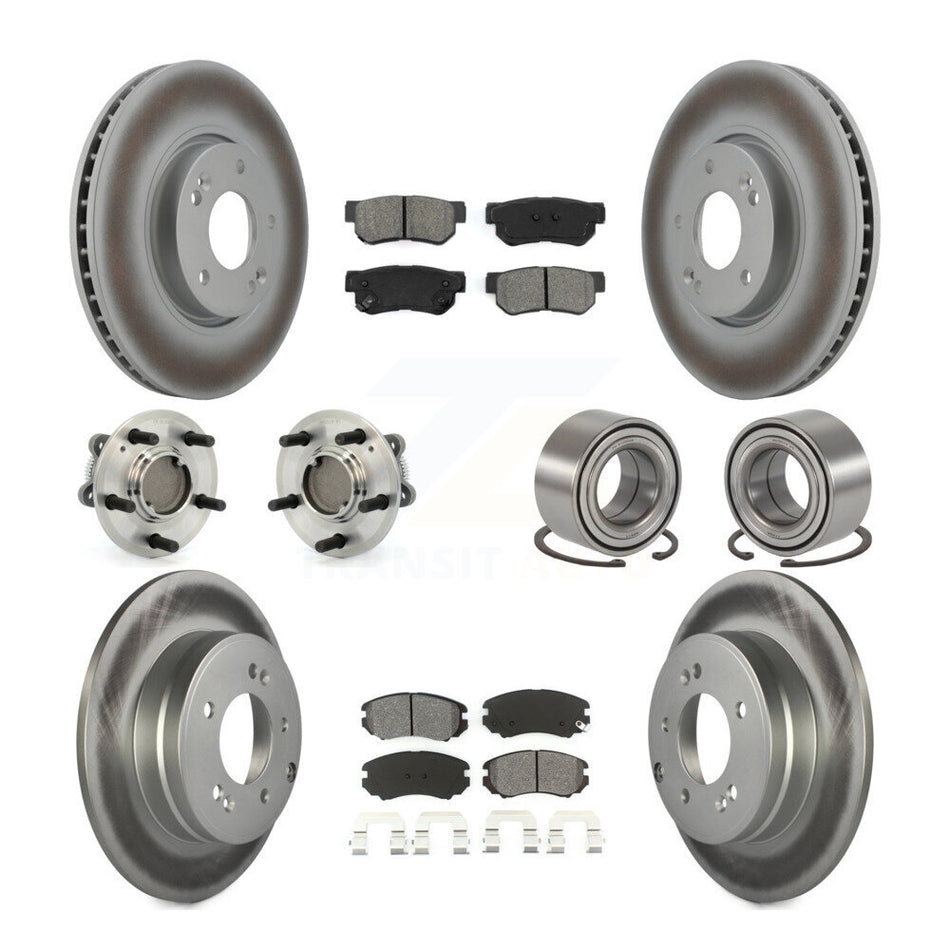 Front Rear Wheel Hub Bearings Assembly Coated Disc Brake Rotors And Semi-Metallic Pads Kit (10Pc) For Hyundai Sonata 3.3L KBB-108026