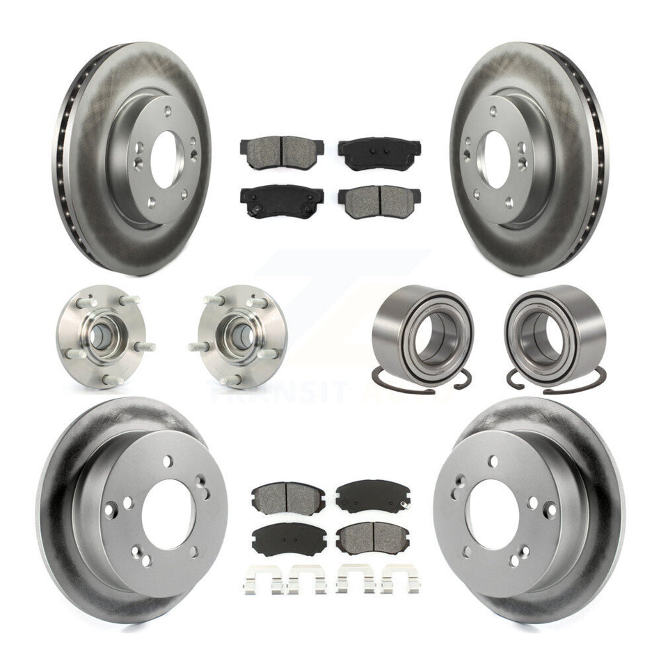 Front Rear Wheel Hub Bearings Assembly Coated Disc Brake Rotors And Semi-Metallic Pads Kit (10Pc) For Kia Sportage Hyundai Tucson FWD KBB-108028