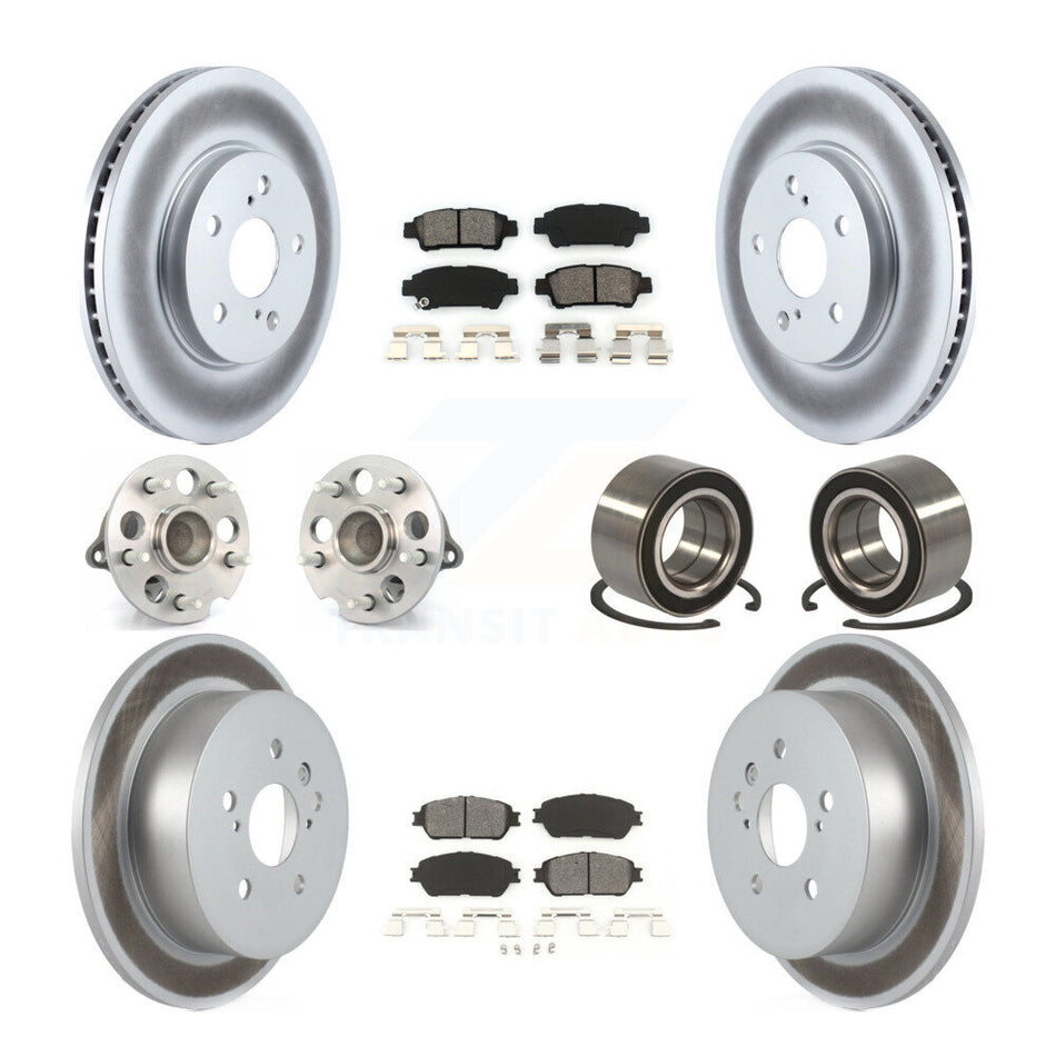 Front Rear Wheel Hub Bearings Assembly Coated Disc Brake Rotors And Semi-Metallic Pads Kit (10Pc) For 2004-2010 Toyota Sienna FWD KBB-108034