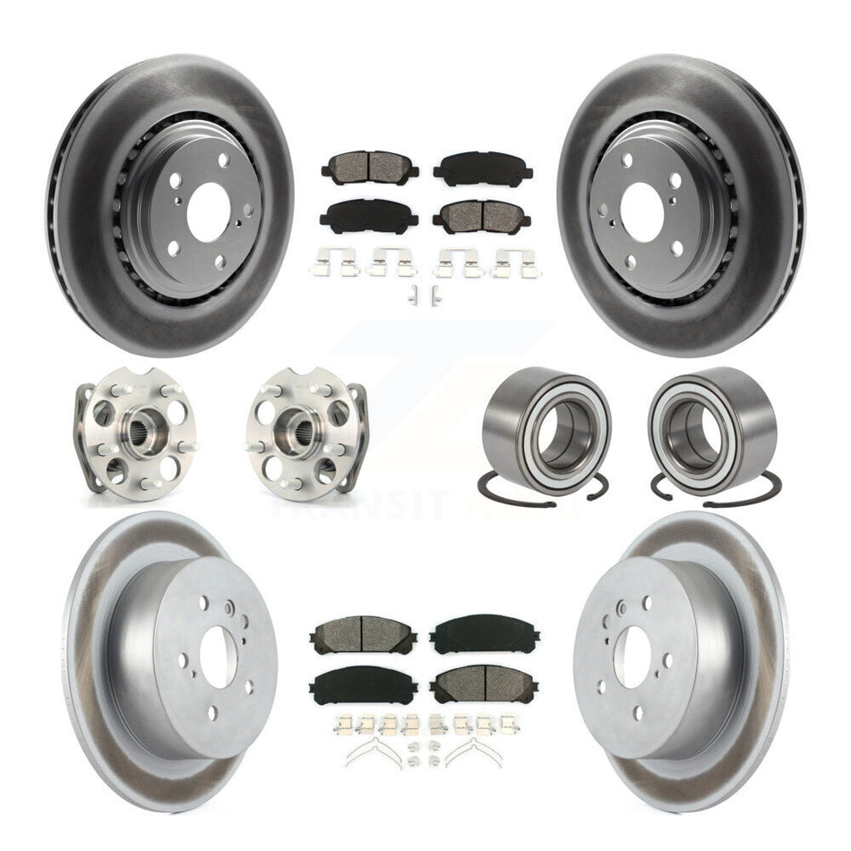 Front Rear Wheel Hub Bearings Assembly Coated Disc Brake Rotors And Semi-Metallic Pads Kit (10Pc) For 2008-2013 Toyota Highlander AWD KBB-108040