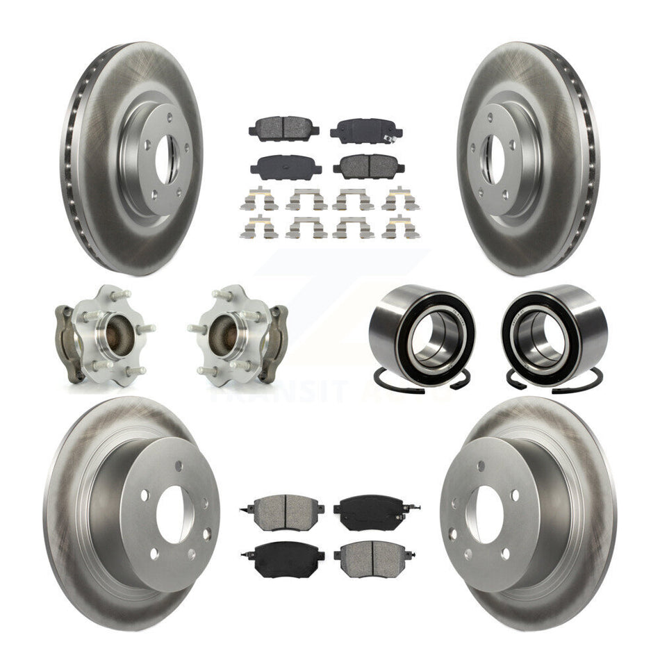 Front Rear Wheel Hub Bearings Assembly Coated Disc Brake Rotors And Semi-Metallic Pads Kit (10Pc) For Nissan Altima Maxima KBB-108042