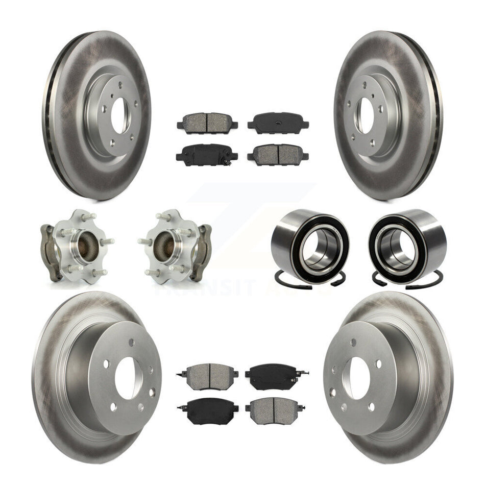 Front Rear Wheel Hub Bearings Assembly Coated Disc Brake Rotors And Semi-Metallic Pads Kit (10Pc) For Nissan Altima Maxima KBB-108043
