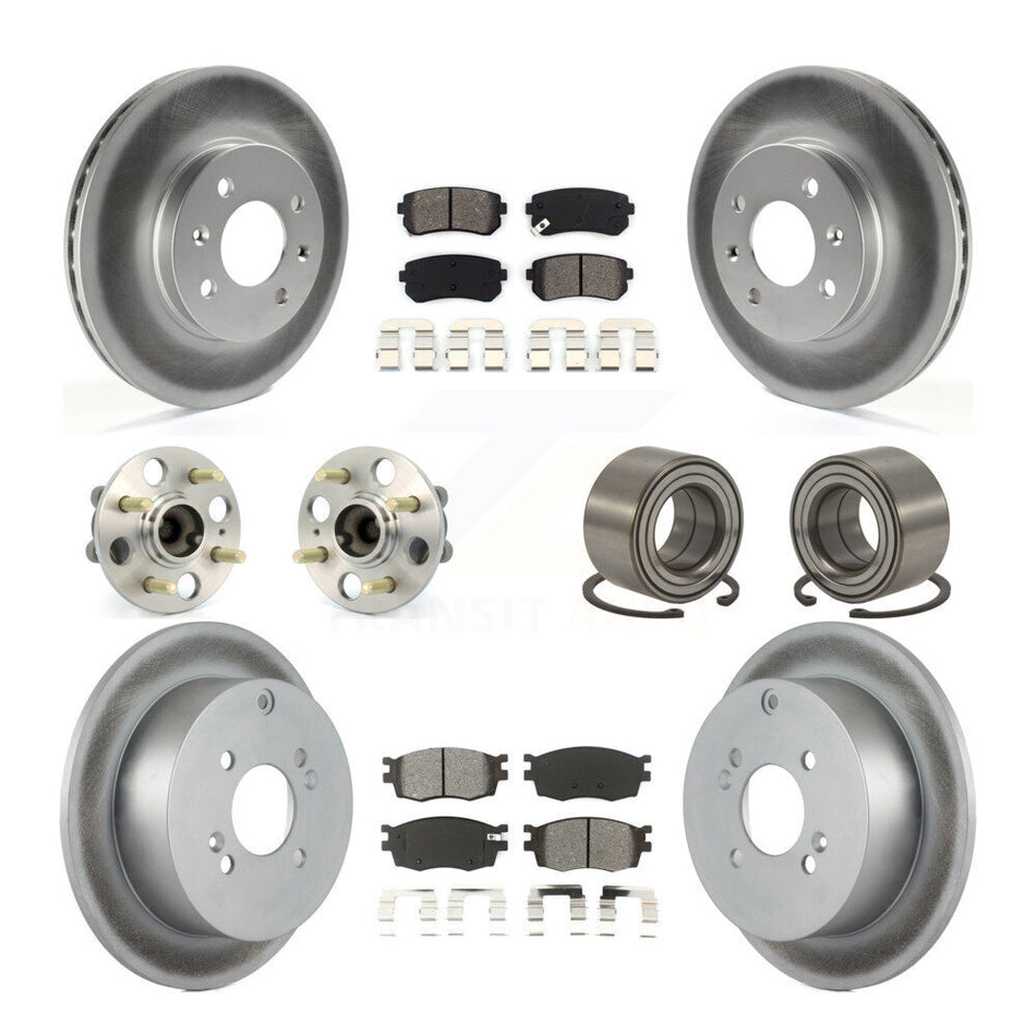Front Rear Wheel Hub Bearings Assembly Coated Disc Brake Rotors And Semi-Metallic Pads Kit (10Pc) For Hyundai Accent Kia Rio Rio5 KBB-108059