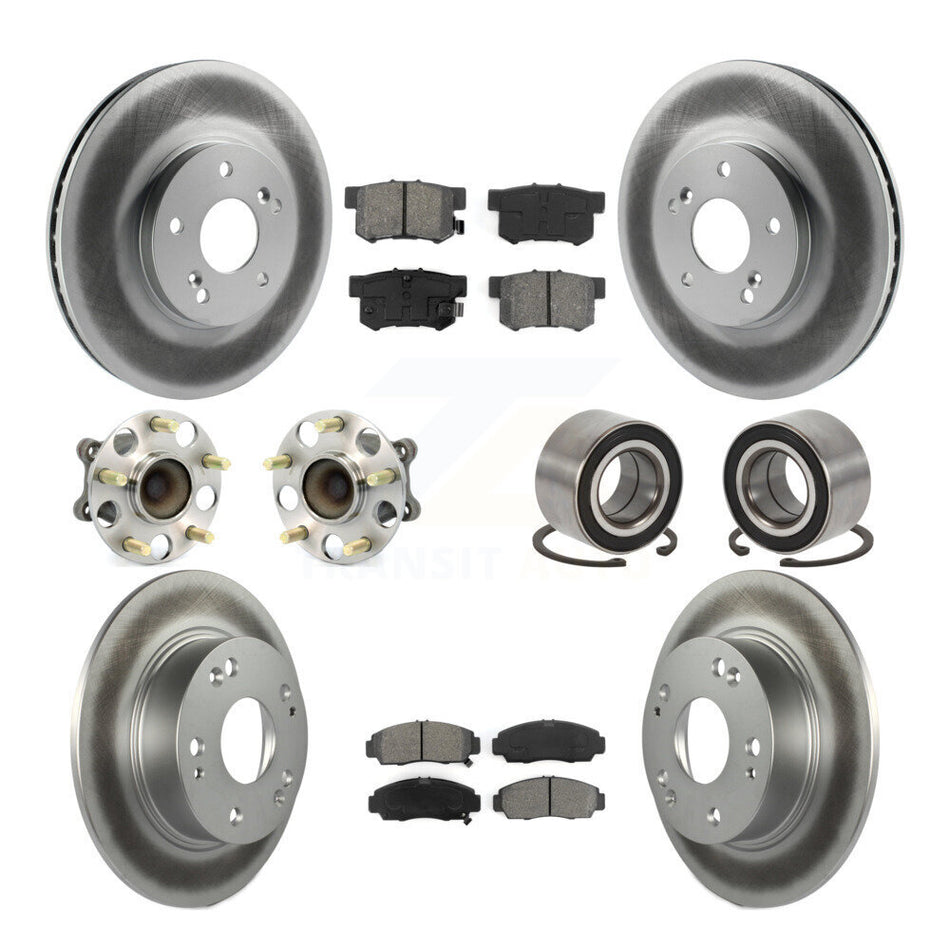 Front Rear Wheel Hub Bearings Assembly Coated Disc Brake Rotors And Semi-Metallic Pads Kit (10Pc) For 2004-2008 Acura TSX KBB-108065