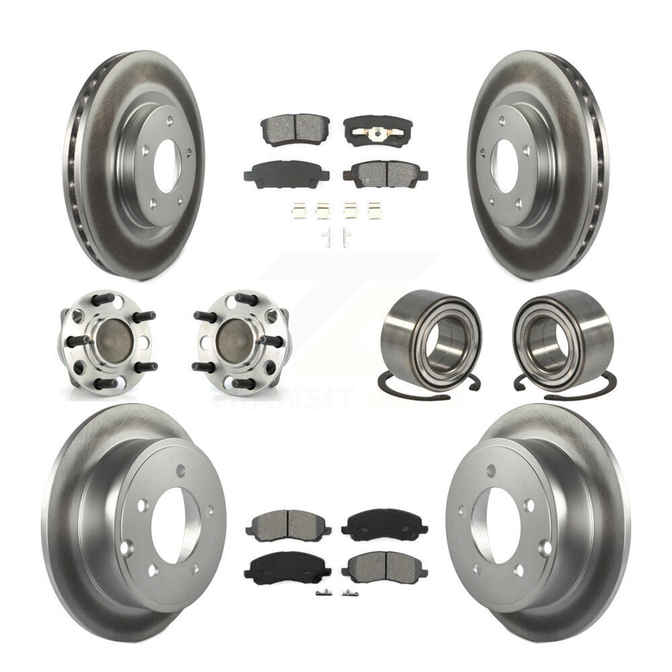 Front Rear Hub Bearings Assembly Coated Disc Brake Rotors And Semi-Metallic Pads Kit (10Pc) For 2007 Dodge Caliber FWD with Drum rear brakes Non-ABS With 294mm Diameter Rotor KBB-108069