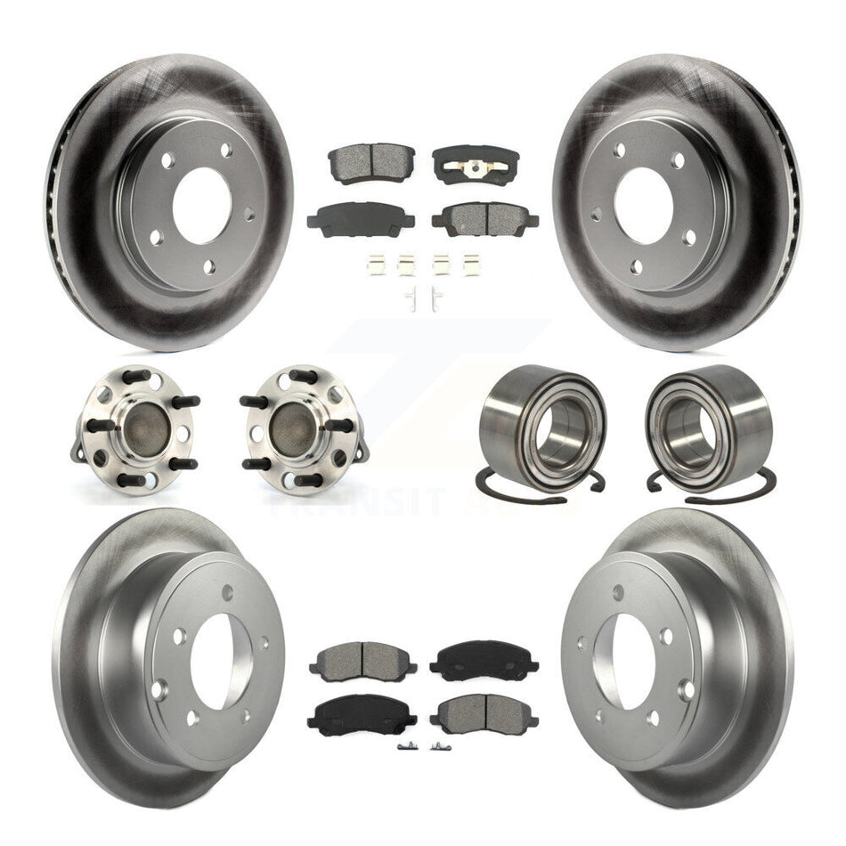 Front Rear Wheel Hub Bearings Assembly Coated Disc Brake Rotors And Semi-Metallic Pads Kit (10Pc) For Dodge Caliber KBB-108070