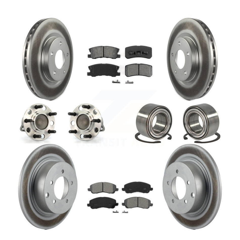 Front Rear Wheel Hub Bearings Assembly Coated Disc Brake Rotors And Semi-Metallic Pads Kit (10Pc) For Jeep Patriot Compass With 302mm Diameter Rotor FWD KBB-108072
