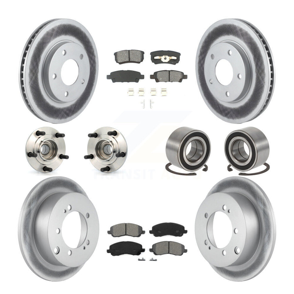 Front Rear Wheel Hub Bearings Assembly Coated Disc Brake Rotors And Semi-Metallic Pads Kit (10Pc) For 2004-2006 Mitsubishi Lancer Ralliart KBB-108078