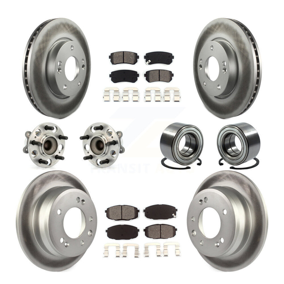 Front Rear Wheel Hub Bearings Assembly Coated Disc Brake Rotors And Semi-Metallic Pads Kit (10Pc) For Hyundai Elantra KBB-108080