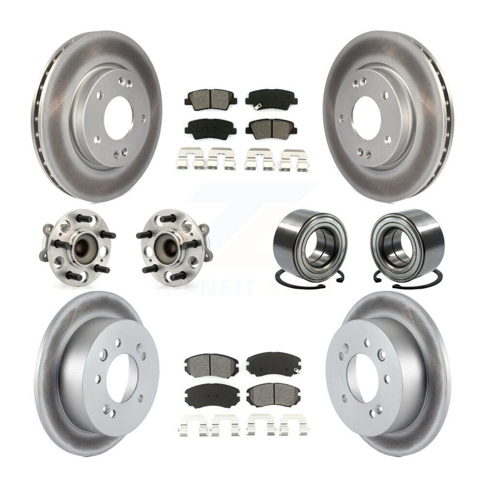 Front Rear Wheel Hub Bearings Assembly Coated Disc Brake Rotors And Semi-Metallic Pads Kit (10Pc) For 2010 Hyundai Elantra Sedan with 4-Wheel ABS From 03 23 10 KBB-108081