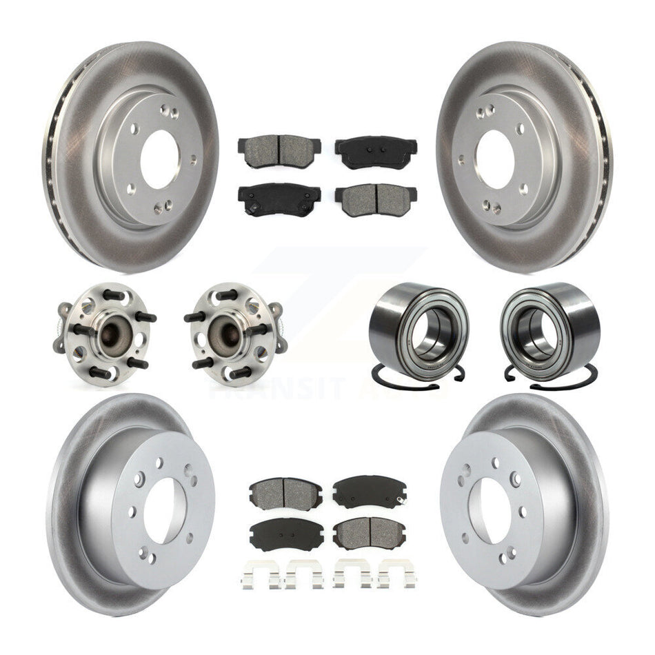 Front Rear Wheel Hub Bearings Assembly Coated Disc Brake Rotors And Semi-Metallic Pads Kit (10Pc) For Hyundai Elantra KBB-108082