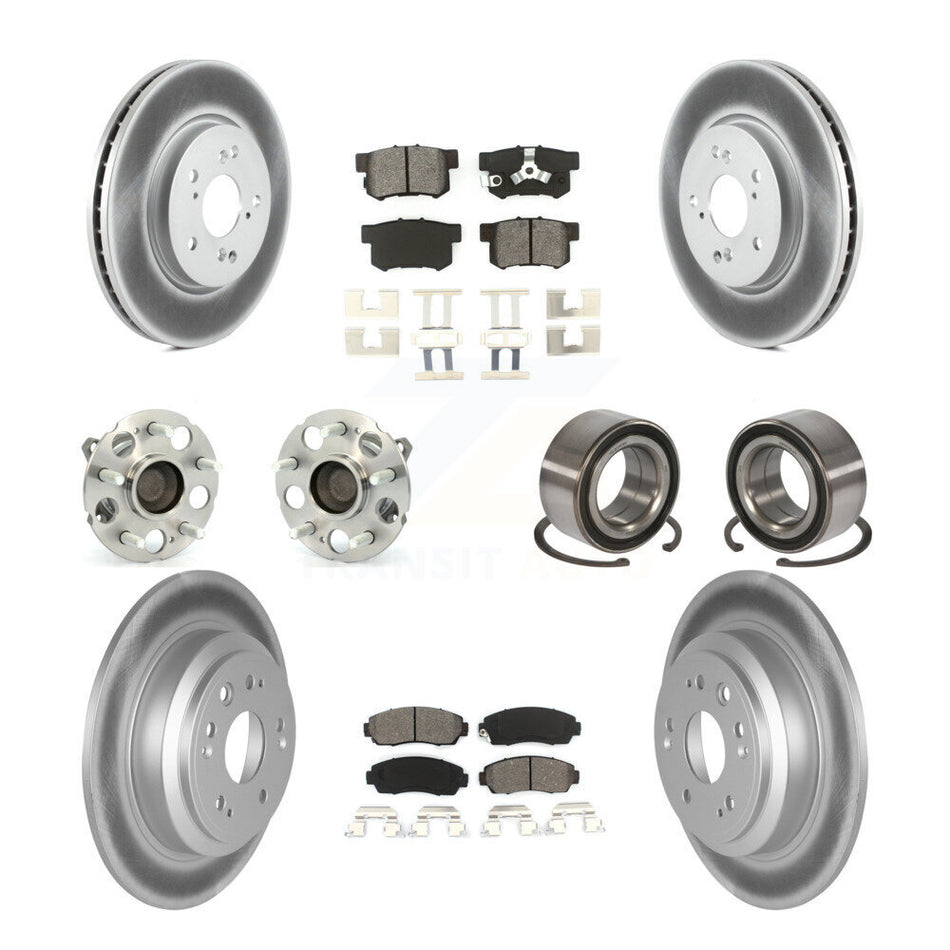 Front Rear Wheel Hub Bearings Assembly Coated Disc Brake Rotors And Semi-Metallic Pads Kit (10Pc) For Honda Accord Crosstour FWD KBB-108088
