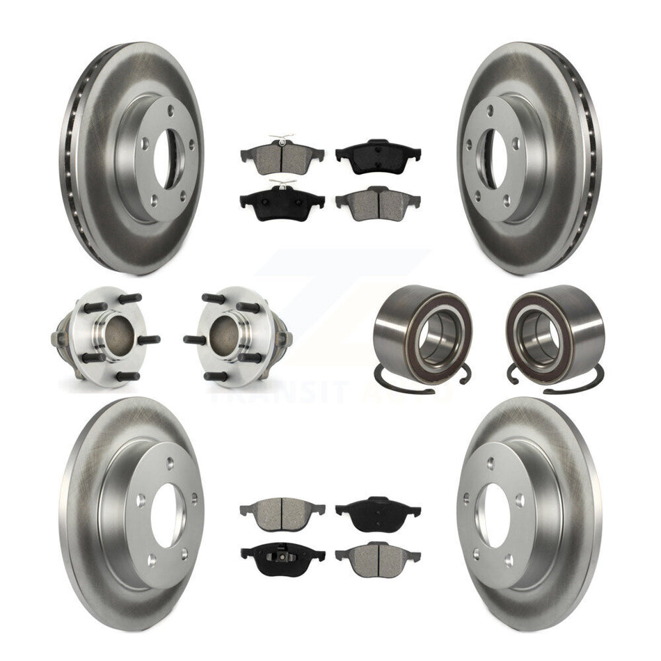 Front Rear Wheel Hub Bearings Assembly Coated Disc Brake Rotors And Semi-Metallic Pads Kit (10Pc) For Mazda 3 Sport KBB-108096
