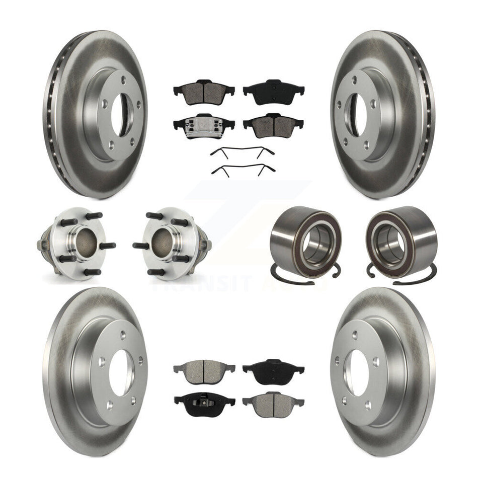 Front Rear Hub Bearing Coat Brake Rotor Pads Kit (10Pc) For Mazda 3 2.0L with 4-Wheel ABS KBB-108097