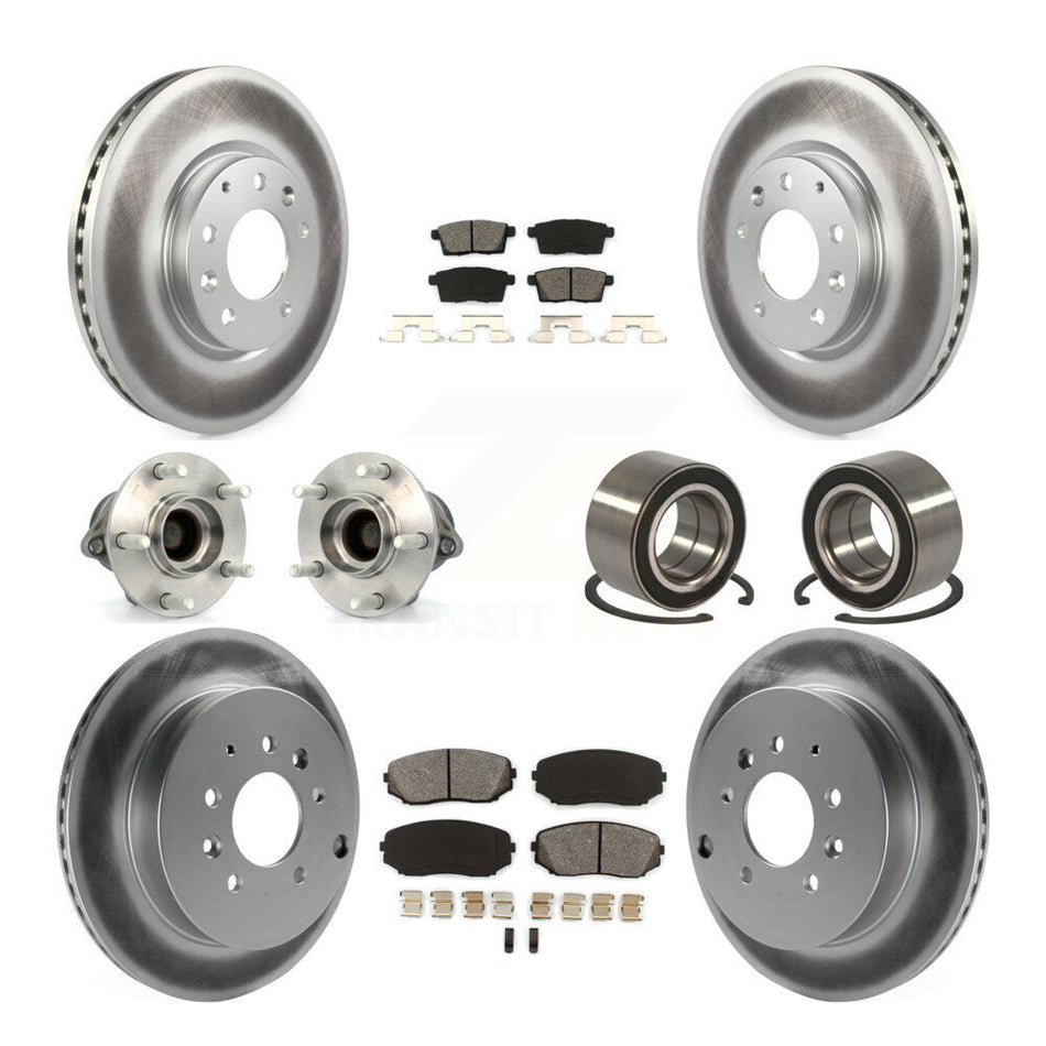 Front Rear Wheel Hub Bearings Assembly Coated Disc Brake Rotors And Semi-Metallic Pads Kit (10Pc) For 2007-2012 Mazda CX-7 FWD KBB-108102