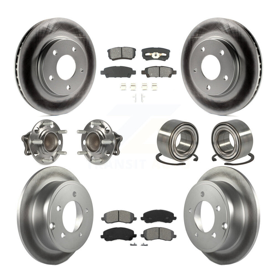 Front Rear Wheel Hub Bearings Assembly Coated Disc Brake Rotors And Semi-Metallic Pads Kit (10Pc) For 2008-2009 Mitsubishi Lancer DE with FWD Non-ABS KBB-108113
