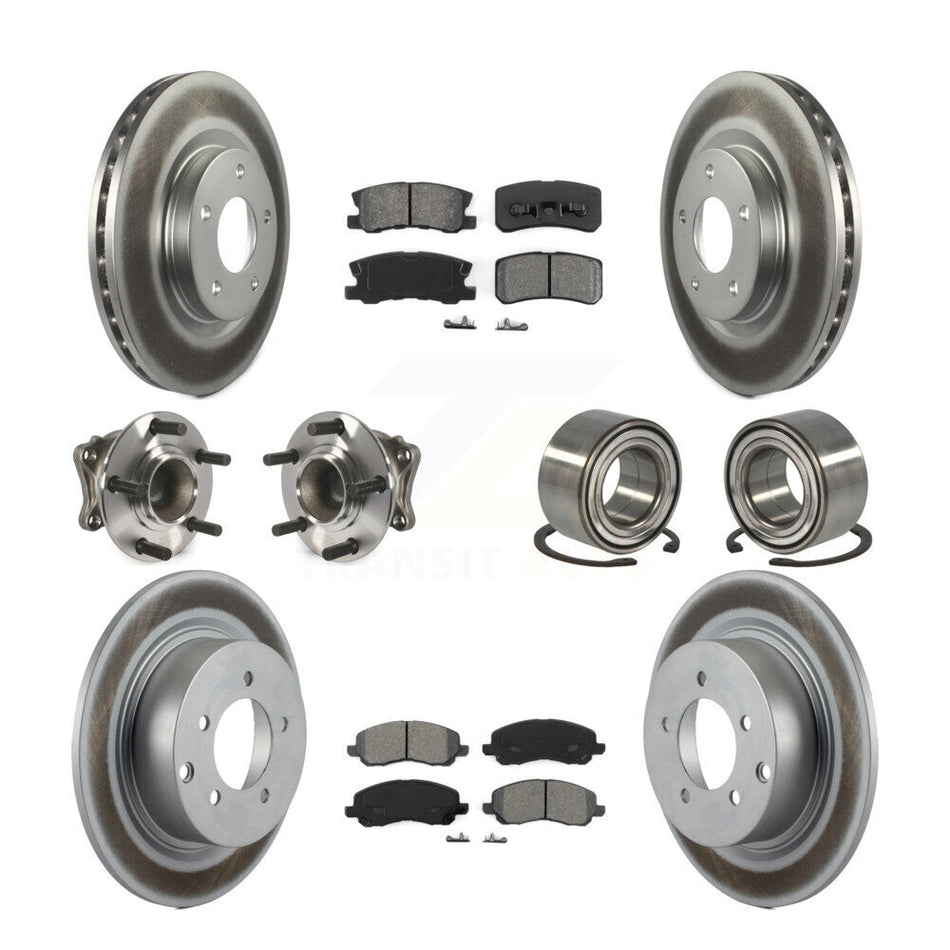 Front Rear Wheel Hub Bearings Assembly Coated Disc Brake Rotors And Semi-Metallic Pads Kit (10Pc) For Mitsubishi Outlander FWD with 2.4L KBB-108114