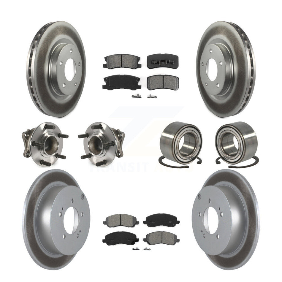 Front Rear Wheel Hub Bearings Assembly Coated Disc Brake Rotors And Semi-Metallic Pads Kit (10Pc) For Mitsubishi Outlander KBB-108115