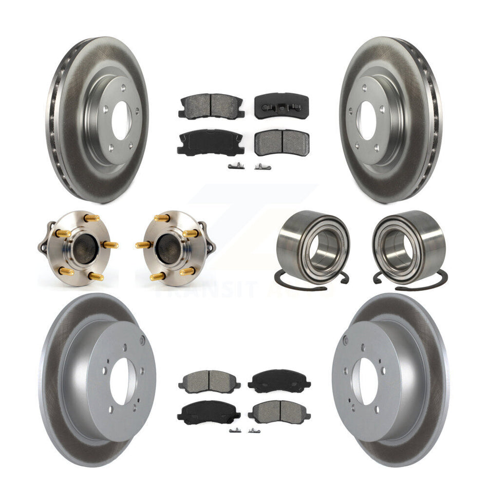 Front Rear Wheel Hub Bearings Assembly Coated Disc Brake Rotors And Semi-Metallic Pads Kit (10Pc) For 2011 Mitsubishi Outlander FWD with 3.0L Without 7 Passenger Seating KBB-108126