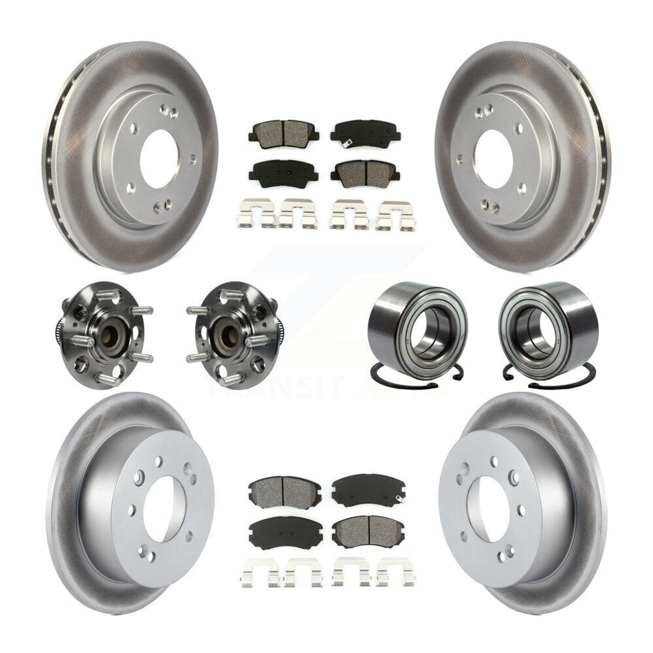 Front Rear Wheel Hub Bearings Assembly Coated Disc Brake Rotors And Semi-Metallic Pads Kit (10Pc) For 2010 Hyundai Elantra Sedan with Non-ABS From 03 23 10 KBB-108139